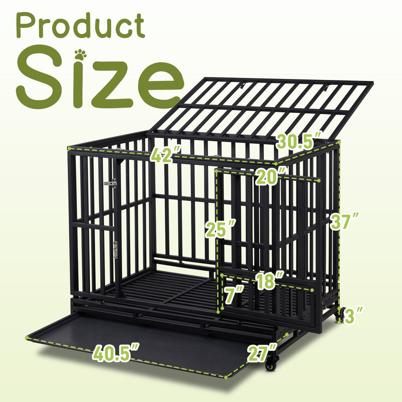Heavy Duty 42-Inch 3-Door Dog Kennel – Removable Tray & Lockable Wheels for Easy Mobility
