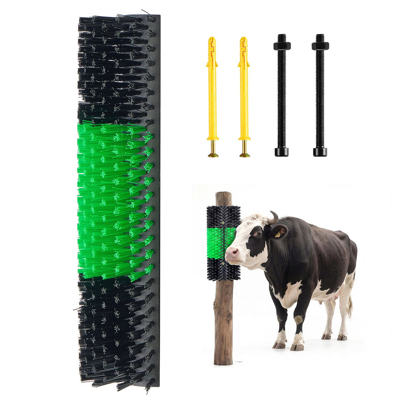 Premium Livestock Grooming Tool - 16.9" x 7.5" Goat Scratcher Brush with Easy Install Screws - Ideal Back Itch Relief for Sheep, Cattle, and Pigs - Green & Black