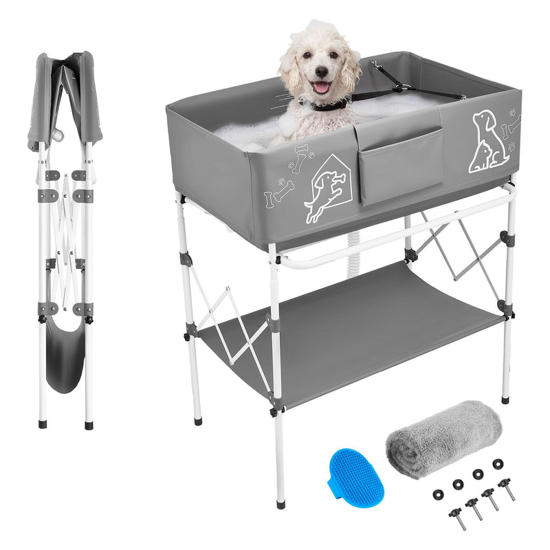 Space-Saving Pet Grooming Tub: Foldable Dog Bath with Integrated Drain Hose for Indoor & Outdoor Use