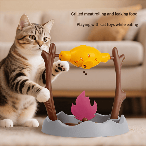 Interactive Cat BBQ Food Toy with Rotating Flame Design