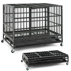 Durable 38 Inch Collapsible Metal Dog Crate with Secure Rolling Wheels & Easy-Clean Tray