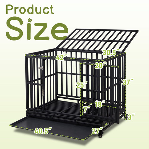 Heavy Duty 42-Inch 3-Door Dog Kennel – Removable Tray & Lockable Wheels for Easy Mobility