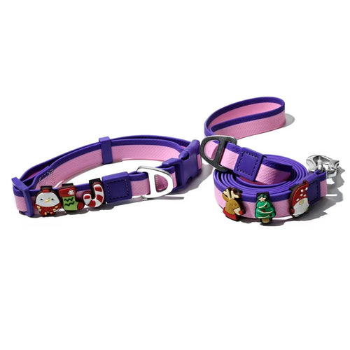 Festive Waterproof Dog Collar and Leash Bundle with Adorable Charms for Small and Medium Breeds