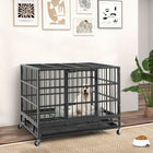 Durable 38 Inch Collapsible Metal Dog Crate with Secure Rolling Wheels & Easy-Clean Tray