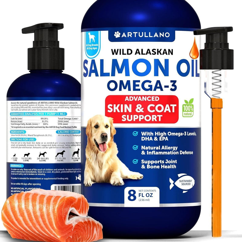 Natural Salmon Oil for Dogs – Omega 3 Fish Oil for Allergies & Coat Health, 8 FL OZ