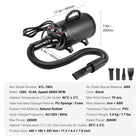 2000W Professional Dog Dryer with 4 Interchangeable Nozzles & Extendable Hose