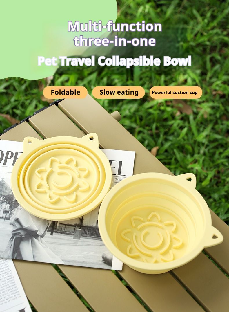 Travel-Friendly Collapsible Pet Bowl: Versatile Slow-Feeder with Strong Suction for On-The-Go Use